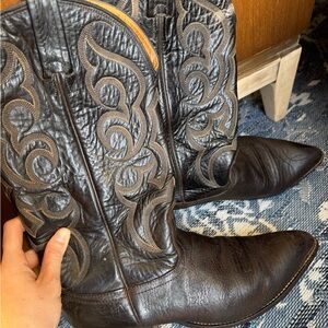 Vintage Nocona Black and Tan Leather Classic Cowboy Boots
